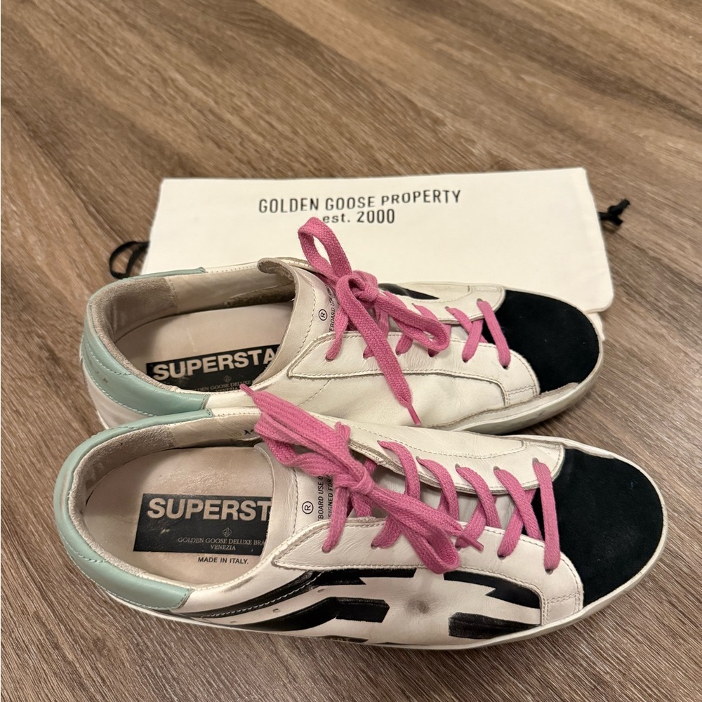 Golden Goose Pink and Black Distressed Sneakers